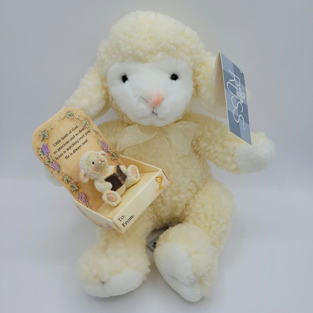 Russ Berrie & Co Fluffles Prayerful Thoughts Lamb with Figurine - 7.5" Plush